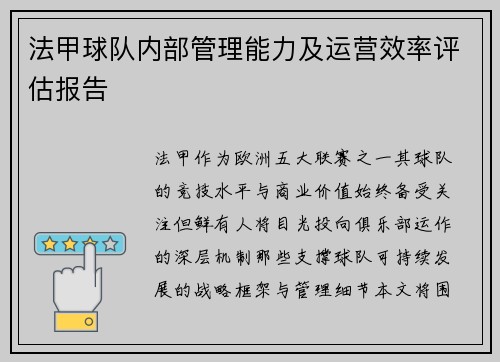 法甲球队内部管理能力及运营效率评估报告